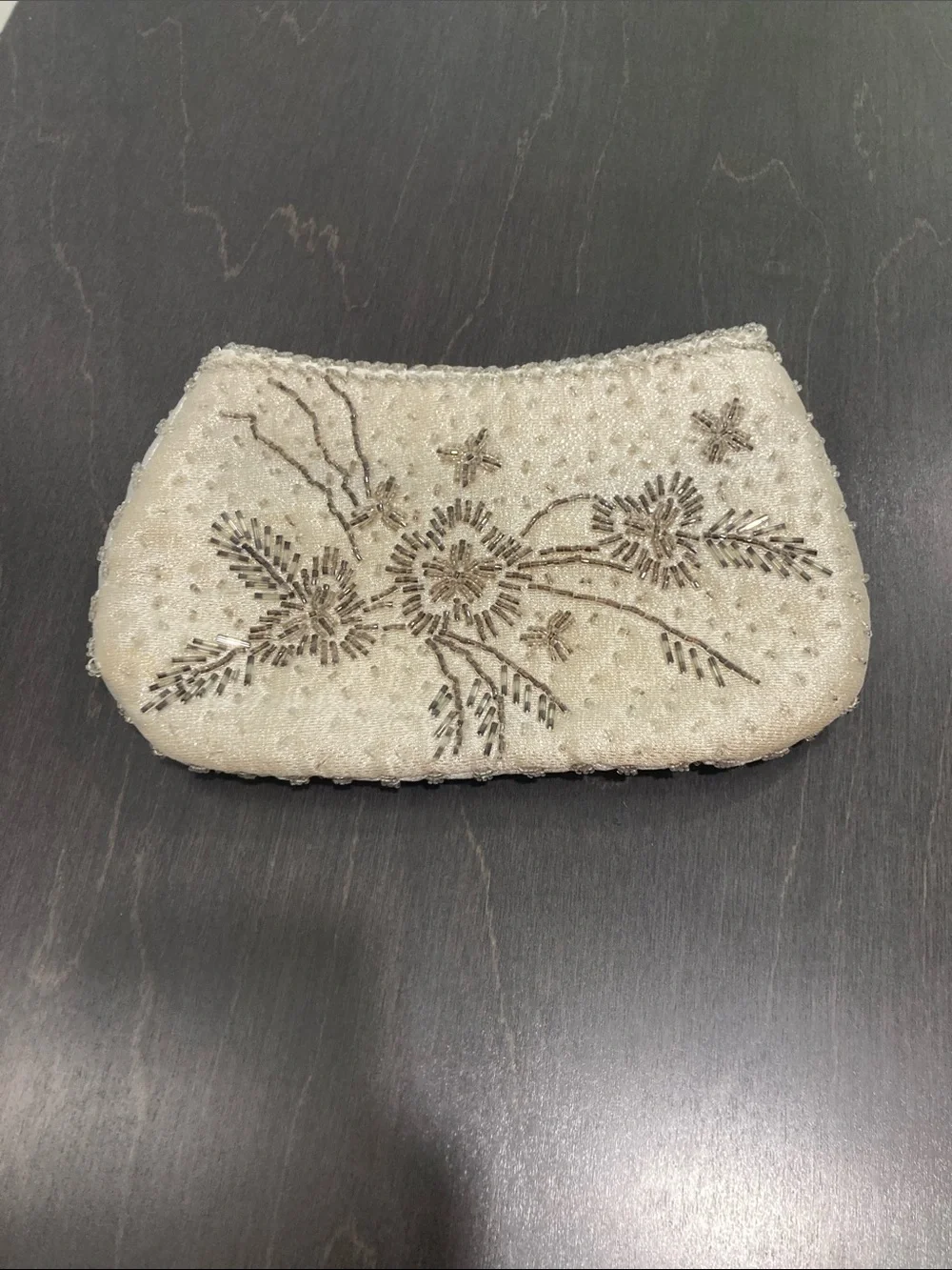 Vintage La Regale Ltd Cream Beaded Floral Evening Clutch 1980-1990 Formal